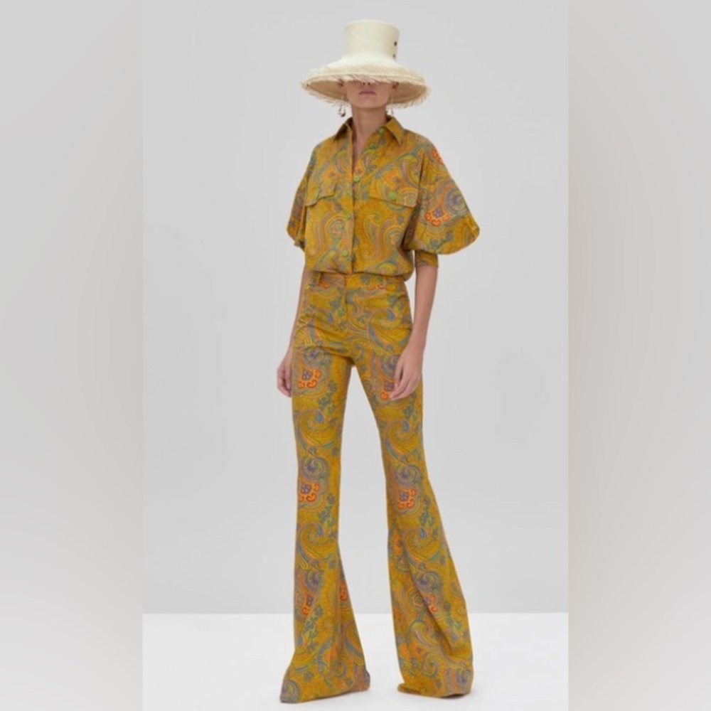 Alexis Mustard Paisley Bootcut Jumpsuit with Orange & Green Accents